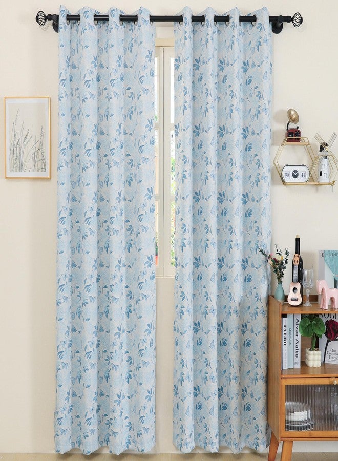 RLoncomix Blue Blackout Curtains for Bedroom Living Room 84 Inches Long Flower and Butterflies Printed Window Treatments French Country Grommet Window Drapes Set 2 Panels - Image 2